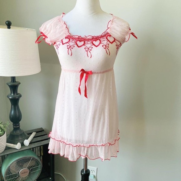Pink and red heart babydoll lingerie - Picture 1 of 4
